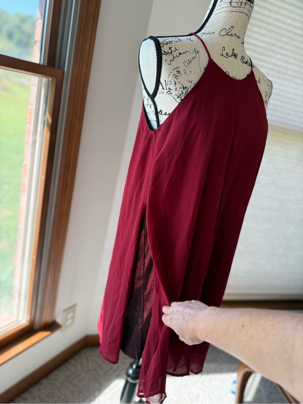 Sleeveless Sparkling Halter Swing Dress - Wine View 4